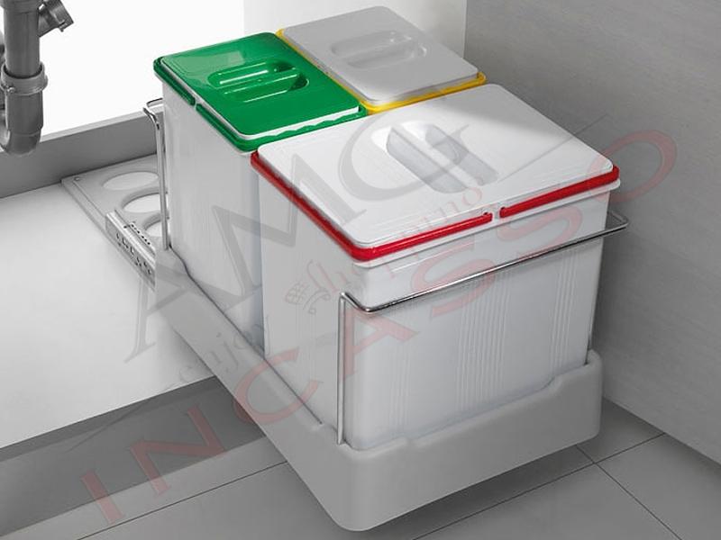 Pattumiera Sottolavello Differenziata 14L Bianca - Bidone Con Maniglia Per Cucina, Misure 27x20x39 Cm