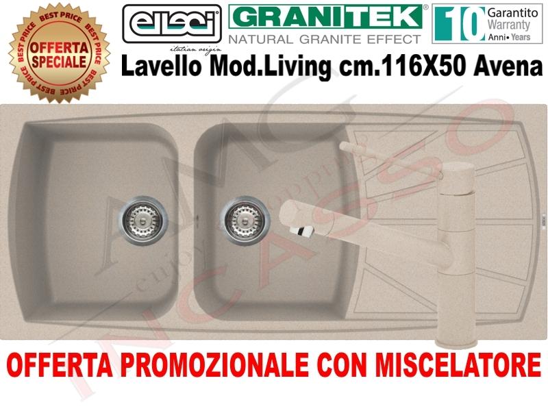 Lavelli Da Cucina Offerte.Lavello Cucina 2 Vasche Living Granitek Cm 116x50 G51 Avena Con Miscelatore Opzionale Amg Incasso Elettrodomestici Da Incasso