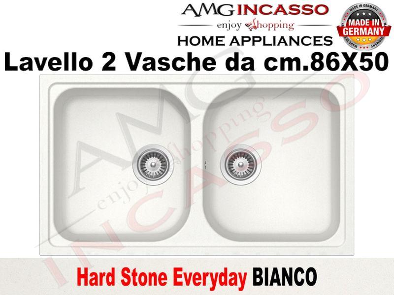 Lavello Cucina 2 Vasche Bianco.Lavello Cucina Everyday 2 Vasche Cm 86x50 Fragranite Bianco Amg Incasso Elettrodomestici Da Incasso