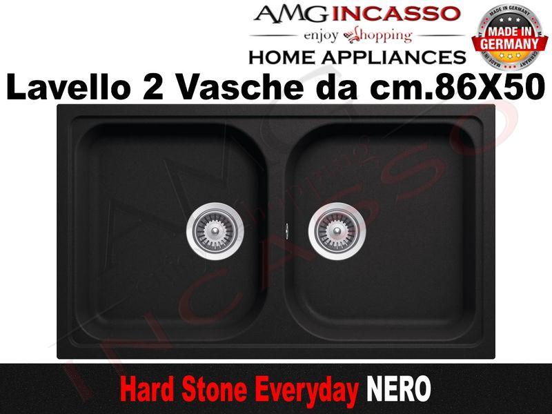 Lavandino Cucina Nero 2 Vasche.Lavello Cucina Everyday 2 Vasche Cm 86x50 Fragranite Nero Amg Incasso Elettrodomestici Da Incasso