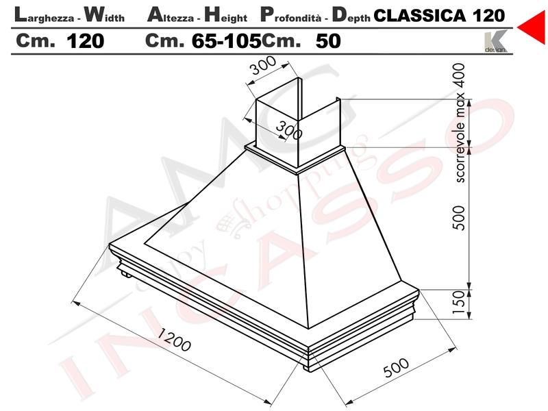 Cappa cucina classica MAYA 120 rustica legno noce panna senza motore  CL120-NSPSM