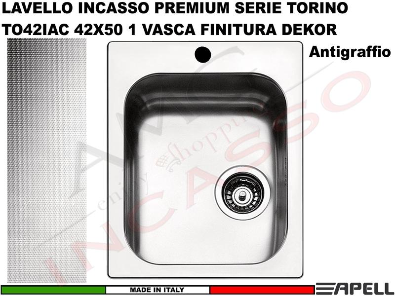 Lavello Apell Torino Acciaio Antigraffio 42X50 1 Vasca