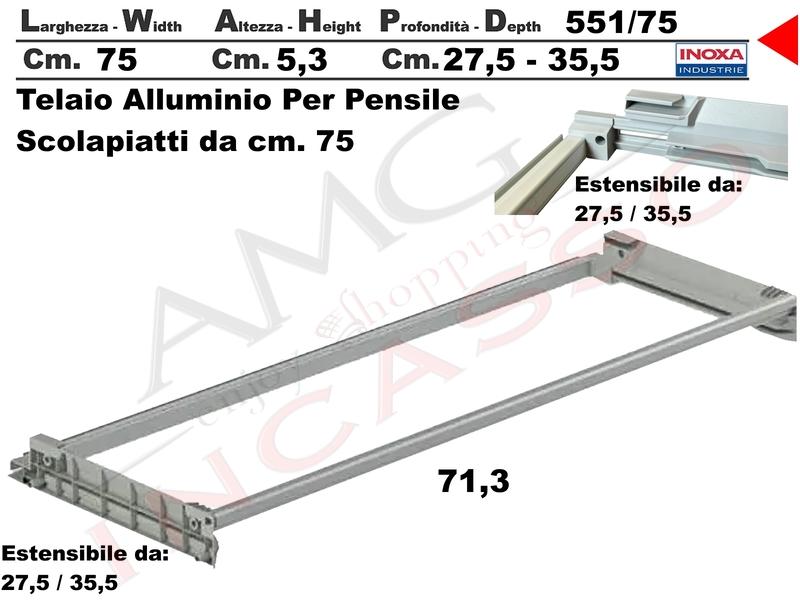 Scolapiatti cm.71 INOX pensile da incasso. Prodotto in Italia