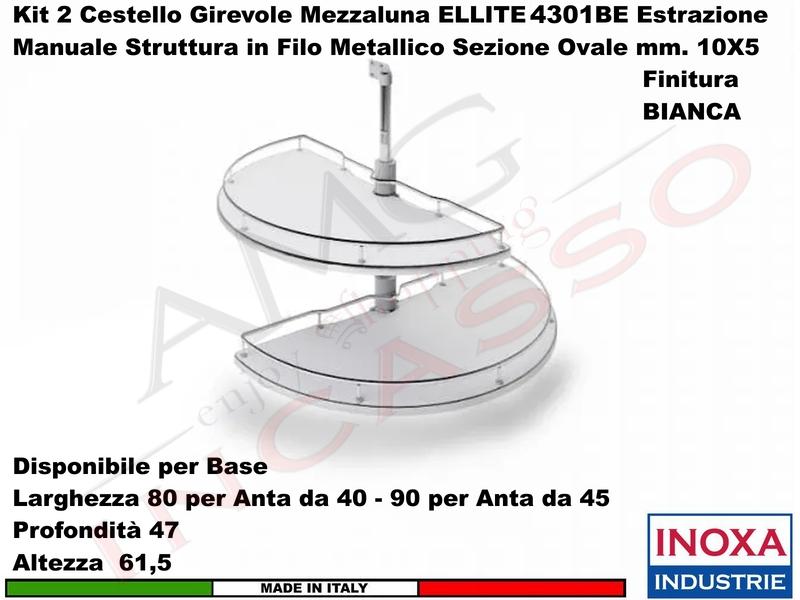 Cestello Mezzaluna Girevole x Base Min.105X60 Anta 45 Cromo Bianca