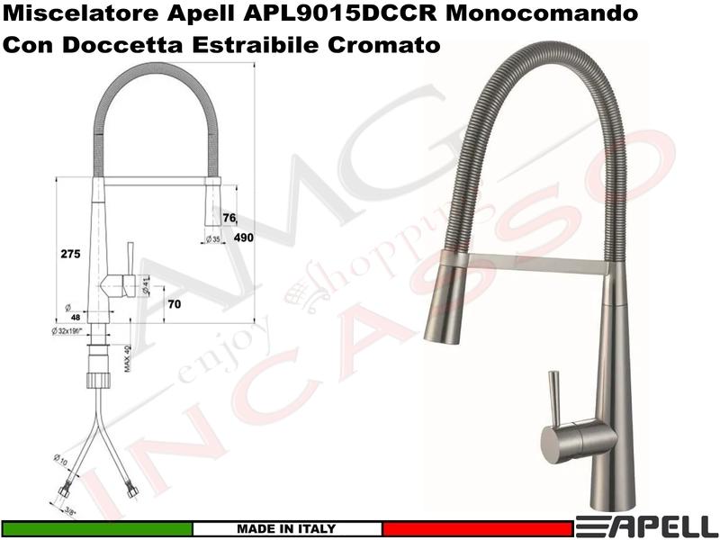 Miscelatore Rubinetto Doccione APELL APL9015DCCR Canna Alta Cromato