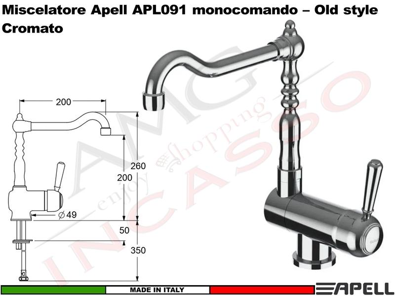 Miscelatore Rubinetto Monocomando APELL APL091CR Rustico Antico Cromato