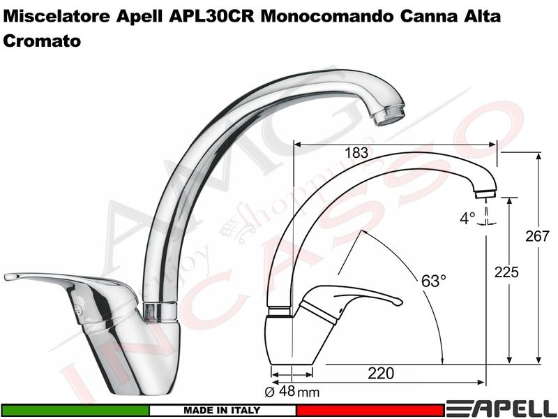 Miscelatore Rubinetto Monocomando APELL APL30CR Canna Alta Cromato