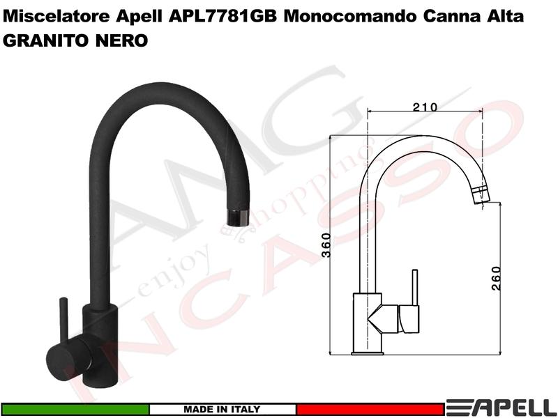 Miscelatore Rubinetto Monocomando APELL APL7781GB Canna Alta GRANITO NERO