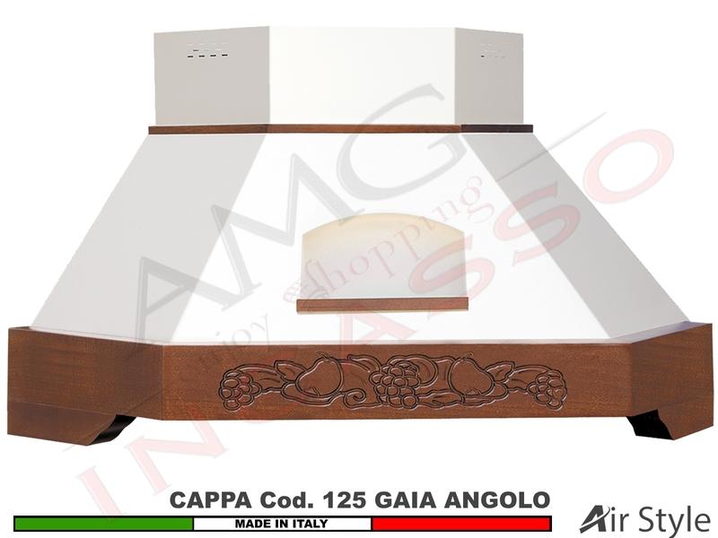 Cappa Angolo GAIA 103X103 Legno Frassino o Tiglio Grezzo + MOTORE 420 m³/h