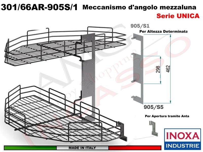 Kit 2 Art.301/66AR Mezzaluna Girevole+1 Staffa 905/S1+1 Aggancio 905/S5 ARDESIA