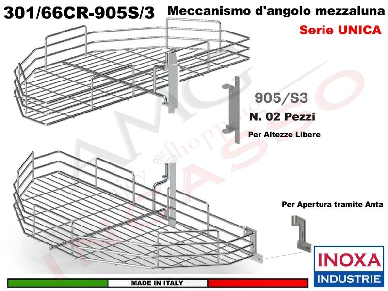 Kit 2 Art.301/66CR Mezzaluna Girevole + 2 Staffe 905/S3 +1 Aggancio 905/S5 CROMO