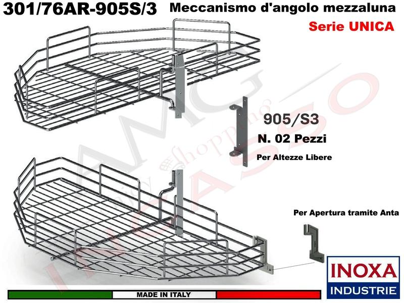 Kit 2 Art.301/76AR Mezzaluna Girevole +2 Staffe 905/S3+1 Aggancio 905/S5 ARDESIA