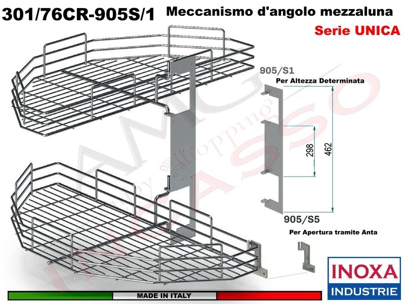 Kit 2 Art.301/76CR Mezzaluna Girevole +1 Staffa 905/S1 +1 Aggancio 905/S5 CROMO