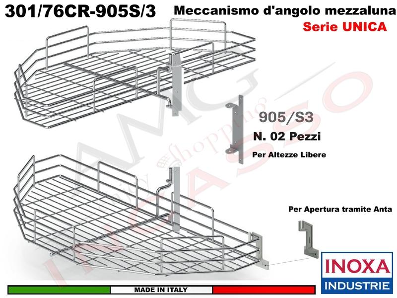 Kit 2 Art.301/76CR Mezzaluna Girevole + 2 Staffe 905S/3 +1 Aggancio 905S/5 CROMO