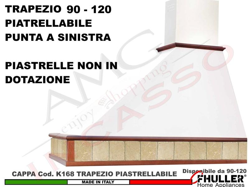 Cappa TRAPEZIO Piastrellabile 90 120 Legno Frassino/Tiglio Grezza + MOTORE 420 m³ Punta SX