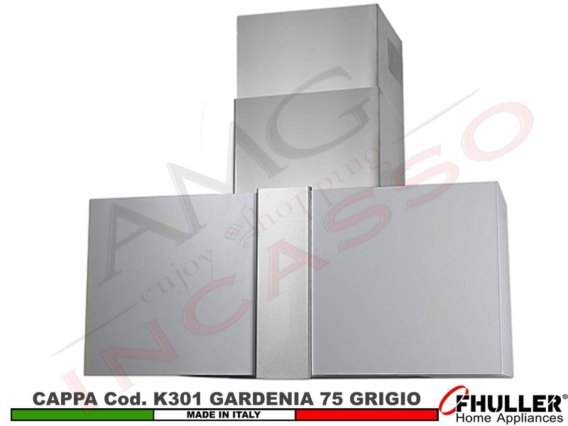 Cappa Cucina Parete Moderna GARDENIA K301/75GR Grigia + MOTORE 420 m³/h Classe F