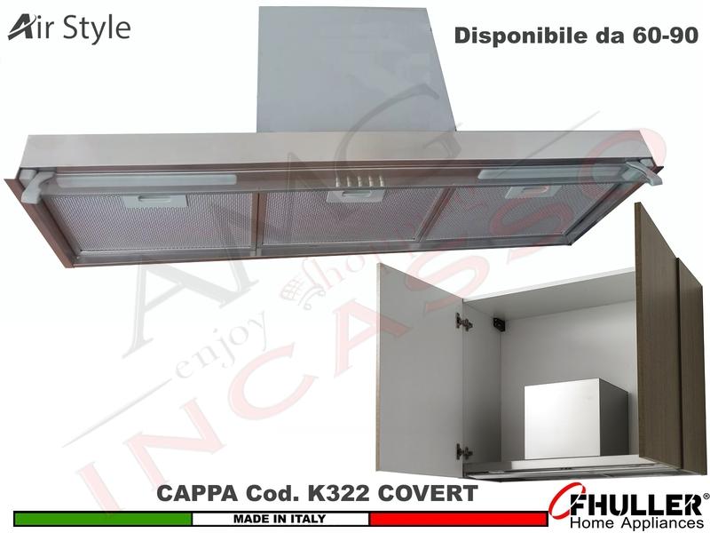 Cappa Cucina Moderna 60-90 Incasso Interno Pensile Veletta Vetro COVERT K 322 INOX