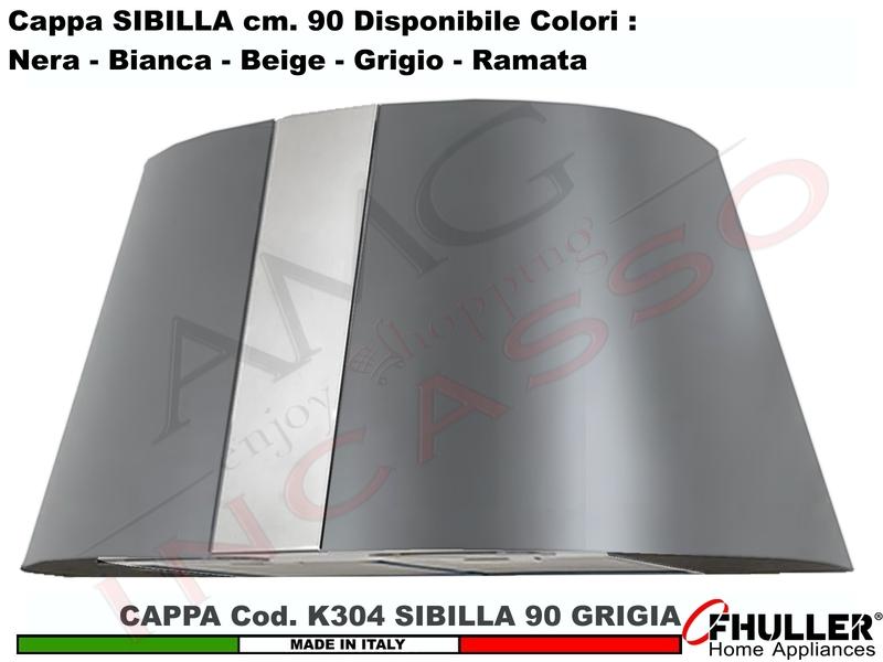 Cappa Cucina Parete Moderna 75 SIBILLA K304 GR Inox / Grigio + MOTORE 420 m³/h