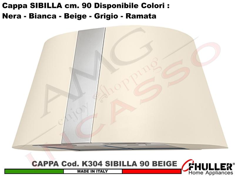 Cappa Cucina Parete Moderna 75 SIBILLA K304 BG Inox / Beige + MOTORE 420 m³/h