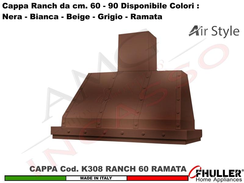 Cappa Cucina Parete Moderna RANCH K308 cm.60 Ramata + MOTORE 420 m³/h Classe F