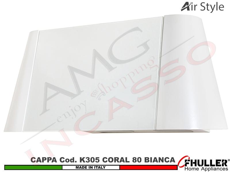 Cappa Parete Moderna 80 CORAL K305 BC Verniciata Bianca - Vetro Bianco