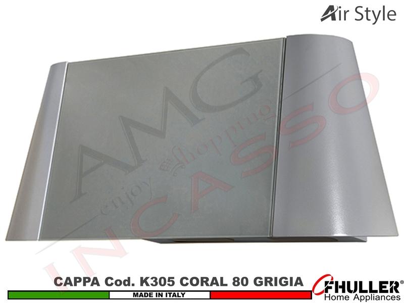 Cappa Parete Moderna 80 CORAL K305 GR Verniciata Grigio - Vetro Grigio