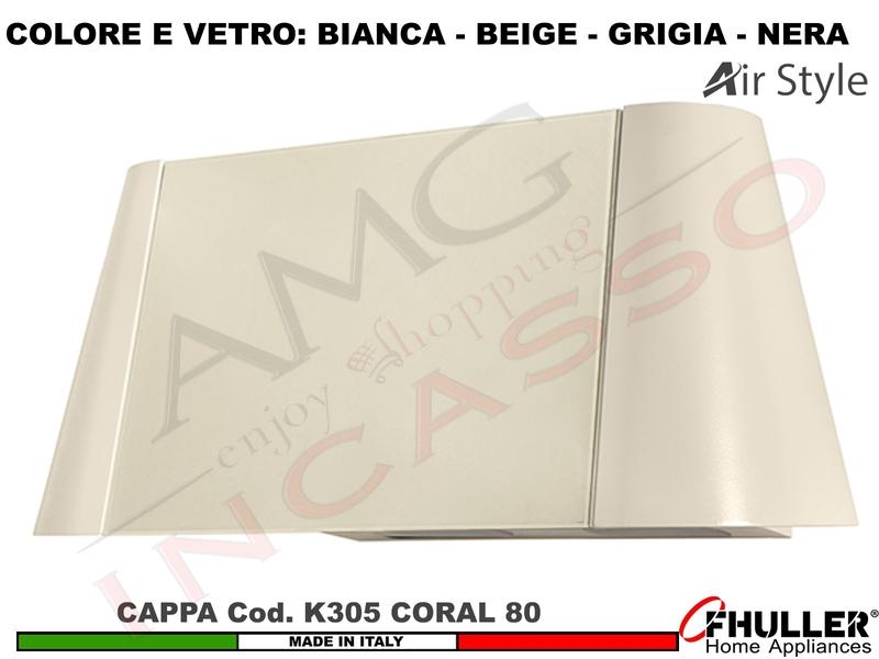 Cappa Parete Moderna 80 CORAL K305 Verniciata Bianca - Beige - Grigia - Nera + VETRO