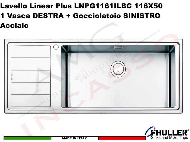 Lavello Apell Linear Plus LNPG1161ILBC 116X50 1 Vasca DX + Gocciolat. SX Acciaio