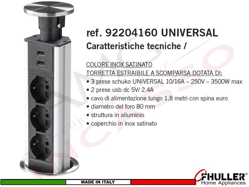 Torretta Multipresa Estraibile a Scomparsa Incasso con 3 Prese e 2 USB Grigia