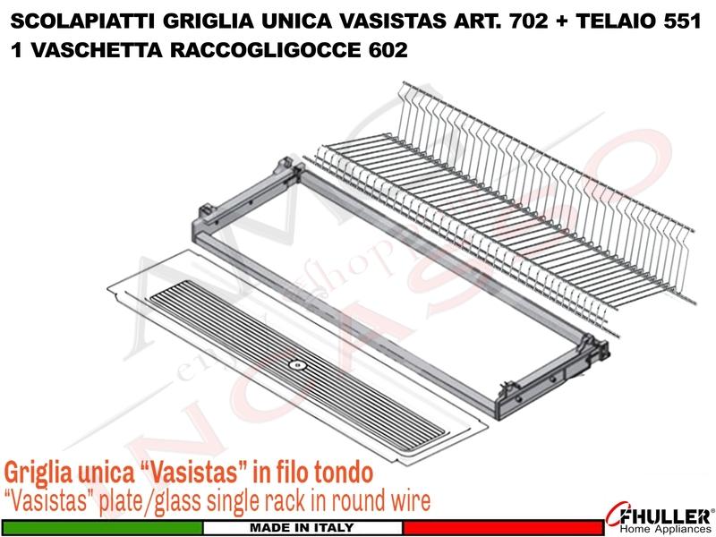 Scolapiatti Griglia Unica VASISTAS INOX 702 Pensile 40 Interno 35,6 + Vaschetta + Telaio