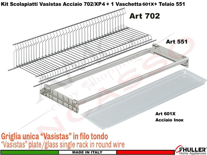 Scolapiatti Griglia Unica VASISTAS INOX 702 Pensile 40 Interno 35,6 + Vaschetta INOX + Telaio 502