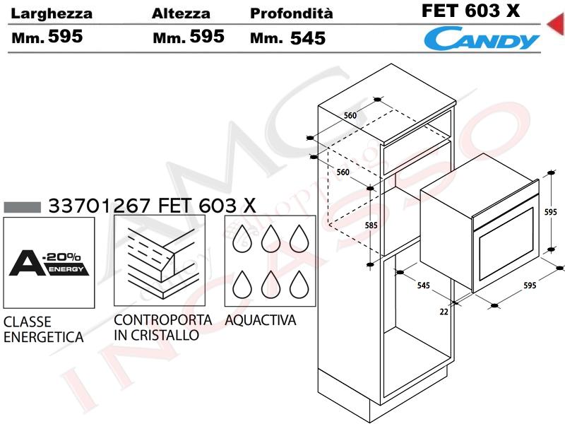 Candy Forno da Incasso OCIX60233703613 60cm Inox Classe A+