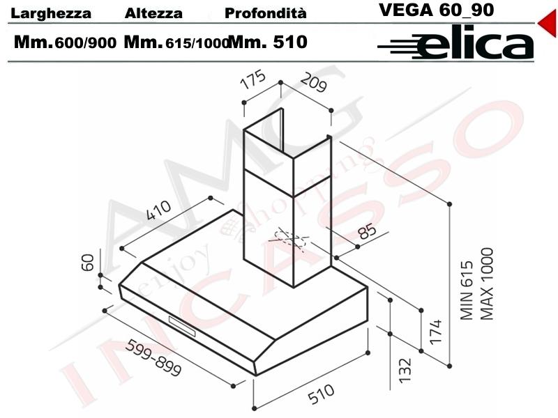 Cappa Elica Vega St Ix F90 Cm90 Incasso Cucina Acciaio Inox Comando Slider A 3 Velocità 2