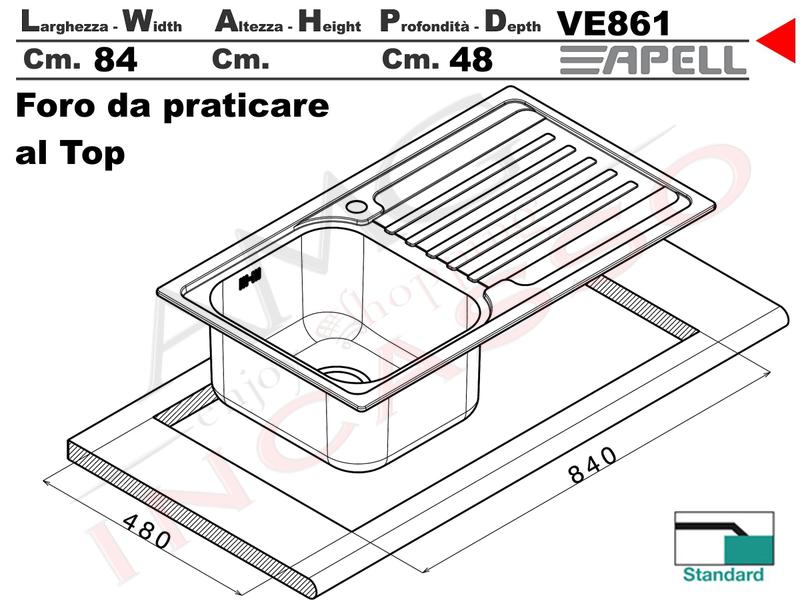 Dimensioni Standard Lavello Cucina.Lavello Cucina Venezia 1 Vasca Cm 86x50 Acciaio Inox Antigraffio Amg Incasso Elettrodomestici Da Incasso