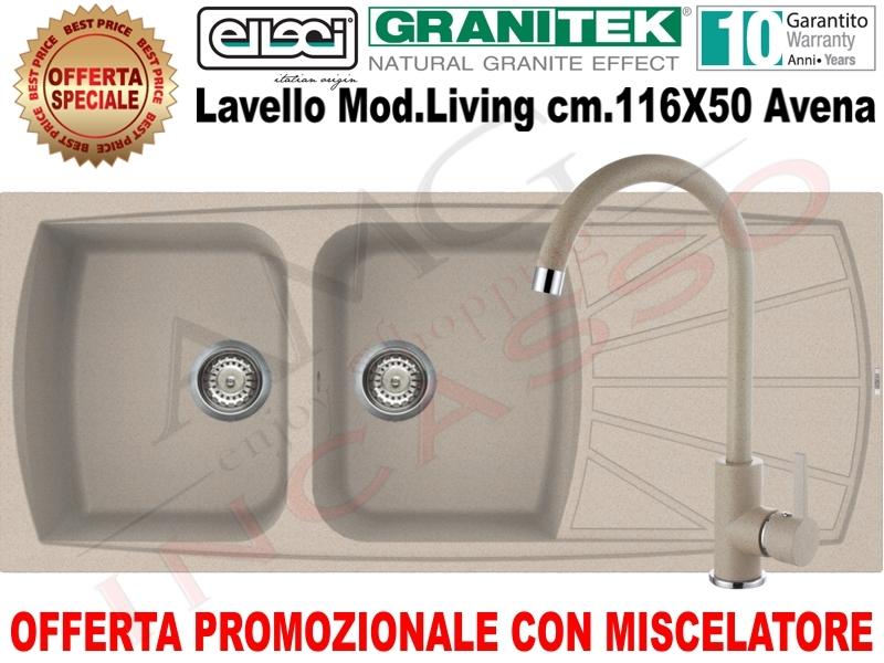 Lavello Cucina 2 Vasche Gocciolatoio.Lavello Cucina 2 Vasche Living Granitek Cm 116x50 G51 Avena Con Miscelatore Opzionale Amg Incasso Elettrodomestici Da Incasso