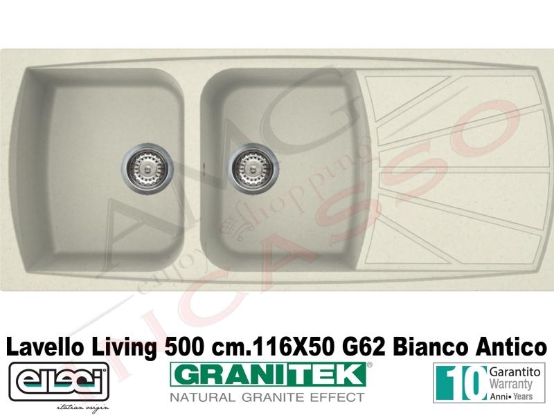 Lavandino Cucina 2 Vasche.Lavello Cucina 2 Vasche Living Granitek Cm 116x50 G52 Bianco Amg Incasso Elettrodomestici Da Incasso