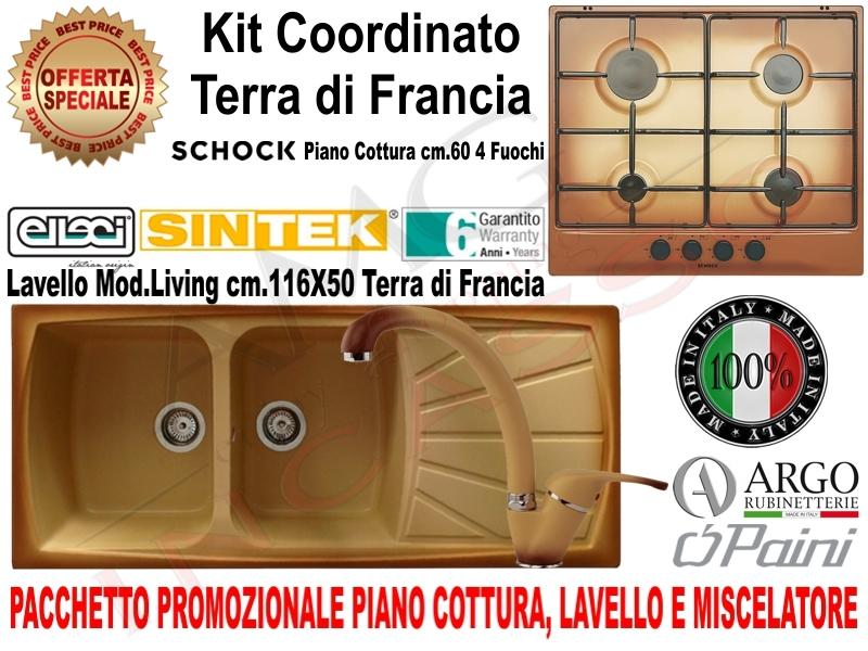 Lavandino Terra Di Francia.Offerta Kit Lavello Fragranite Lsl50012 Cm 116x50 2 Vasche Miscelatore 2811