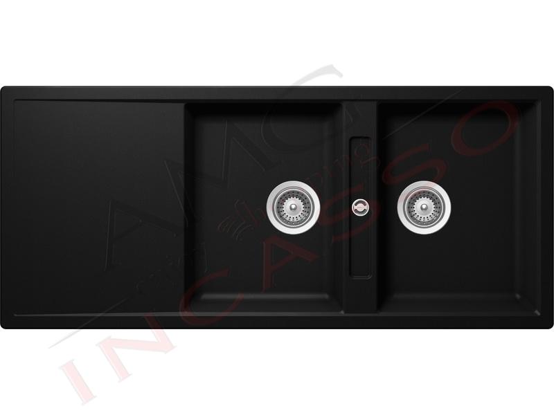 Lavandino Cucina Nero 2 Vasche.Lavello Signus D200e Sigd200ea84 116x51 2 Vasche Gocc Cristadur Nero Puro Amg Incasso Elettrodomestici Da Incasso