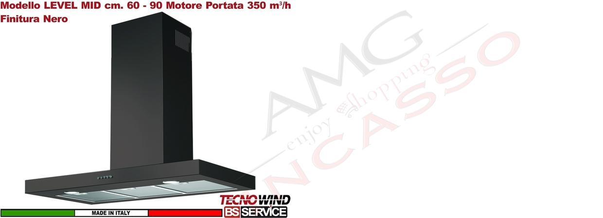 Cappa Parete a T 90 Tecnowind LEVEL MID BLACK K326I0053 Motore 350 m³/h Classe D